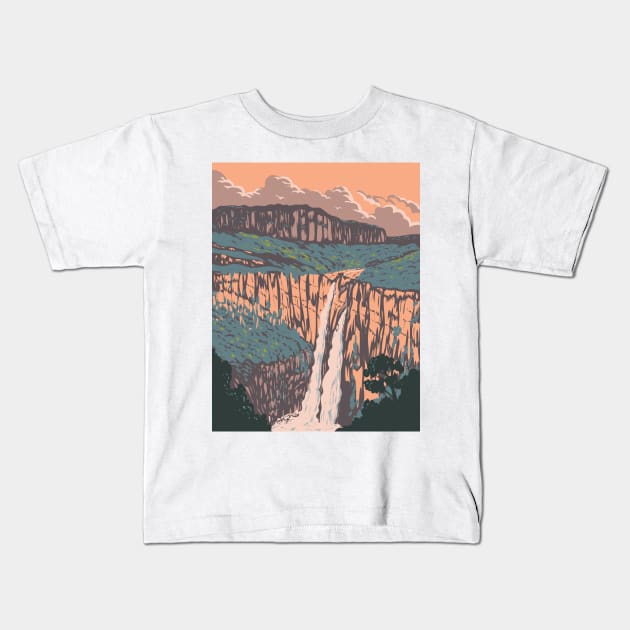 Salto Ii Waterfall in Chapada Dos Veadeiros National Park Golas Brazil WPA Art Deco Poster Kids T-Shirt by retrovectors